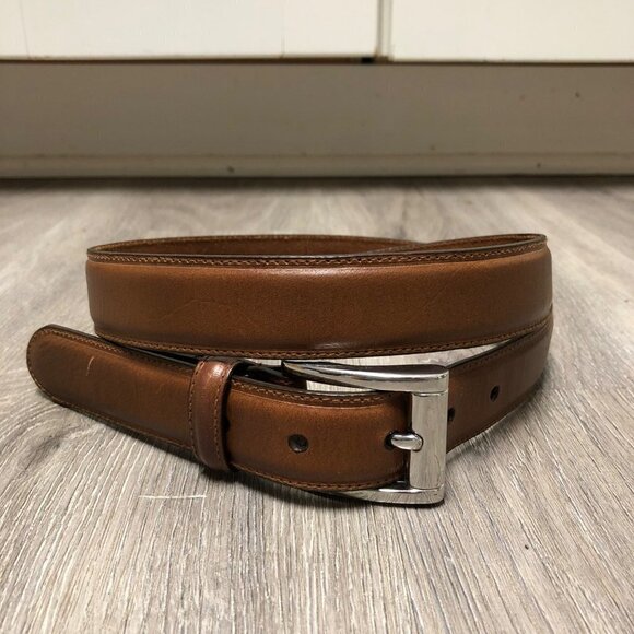 Lauren Ralph Lauren Genuine Leather Belt Cognac Equestrian Silver Chunky Buckle